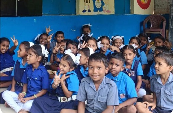 Children with school bags — Shiksha Daan beneficiaries